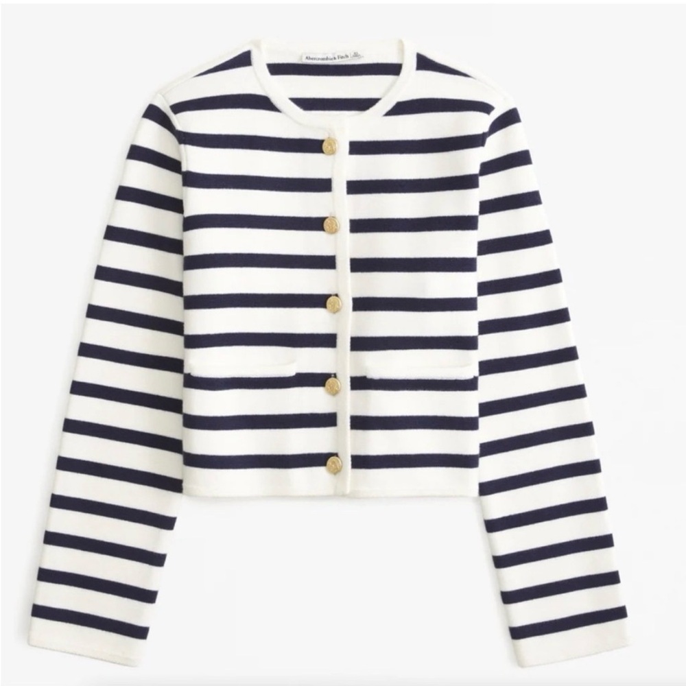 Abercrombie & Fitch Navy and Cream Striped Sweater